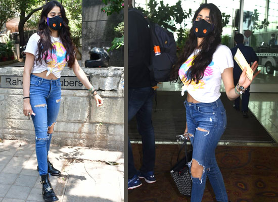 Janhvi Kapoor's stylish airport look in a white tee with ripped jeans!
