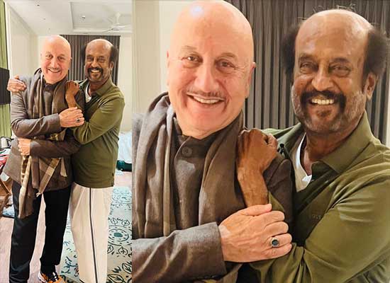 Anupam Kher and Rajinikanth pose together during Ram Mandir inaugural event!